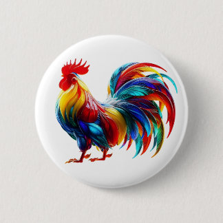 Badge Rond 5 Cm Art de Coq Coloré Vibrant