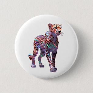 Badge Rond 5 Cm Art de guépard en verre néon – Animal de vitesse é