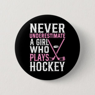 Badge Rond 5 Cm Art de hockey drôle pour filles femmes jouer au ho
