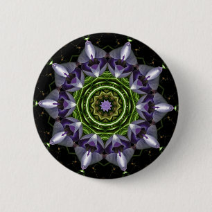 Badge Rond 5 Cm Art de kaléidoscope de mandala floral pourpre