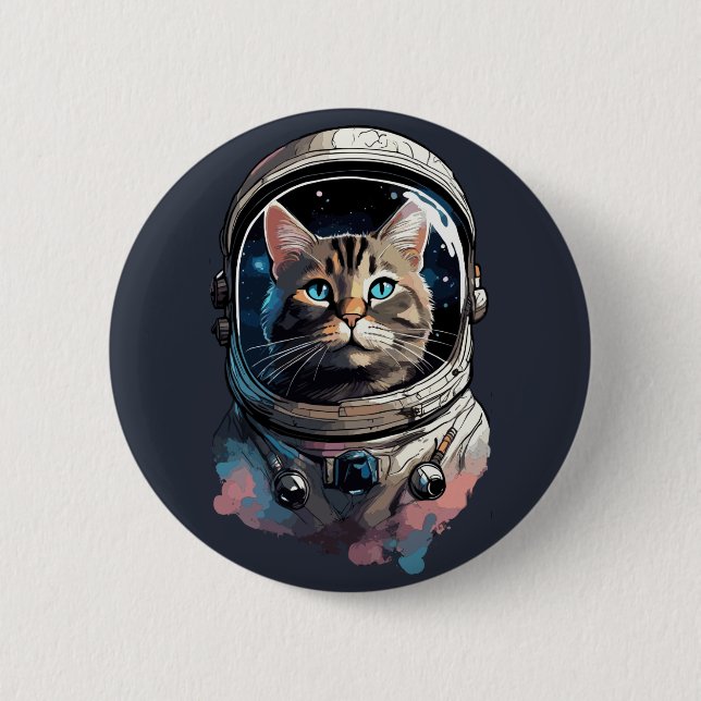 Badge Rond 5 Cm Art de l'aquarelle du chat astronaute dans l'espac (Devant)