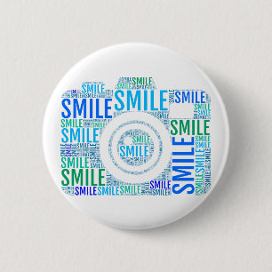 Badge Rond 5 Cm Art de mot d'appareil-photo, sourire de conception