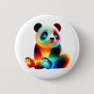 Badge Rond 5 Cm Art de Panda Coloré Lumineux – Panda Lumineux Néon