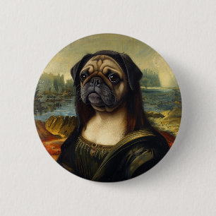 Badge Rond 5 Cm Art de pug inspiré du portrait de la Renaissance