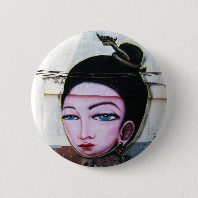 Badge Rond 5 Cm Art de rue Lady Lao Graffiti (Devant)
