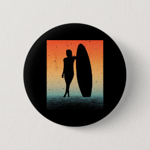Badge Rond 5 Cm Art de surfeur pour femmes filles planche de surf 