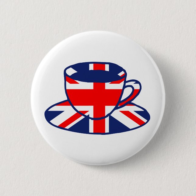 Badge Rond 5 Cm Art de tasse de thé de drapeau d'Union Jack (Devant)