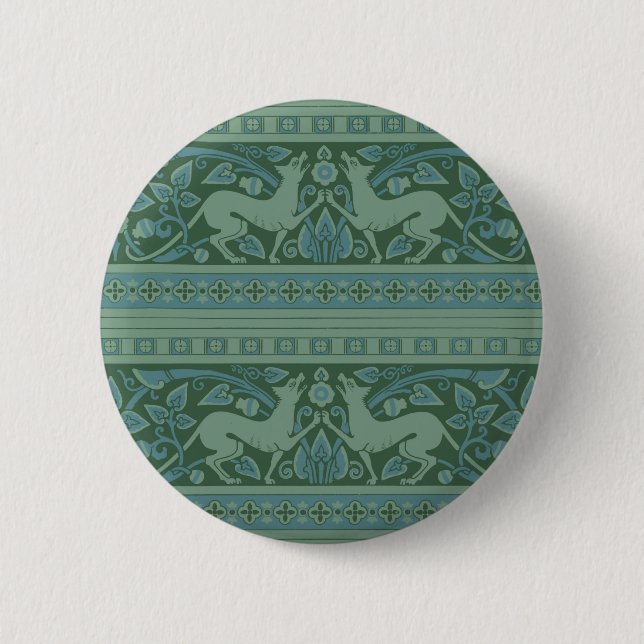 Badge Rond 5 Cm Art Déco Nouveau Chien Nature Botanique Antique (Devant)