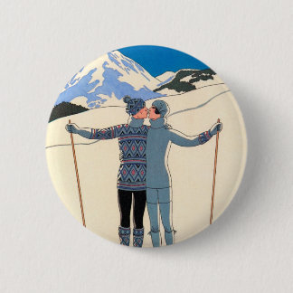Badge Rond 5 Cm Art Déco vintage, Amants dans la neige par George