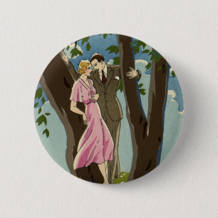 Badge Rond 5 Cm Art Déco vintage couple de jeunes mariés amour et