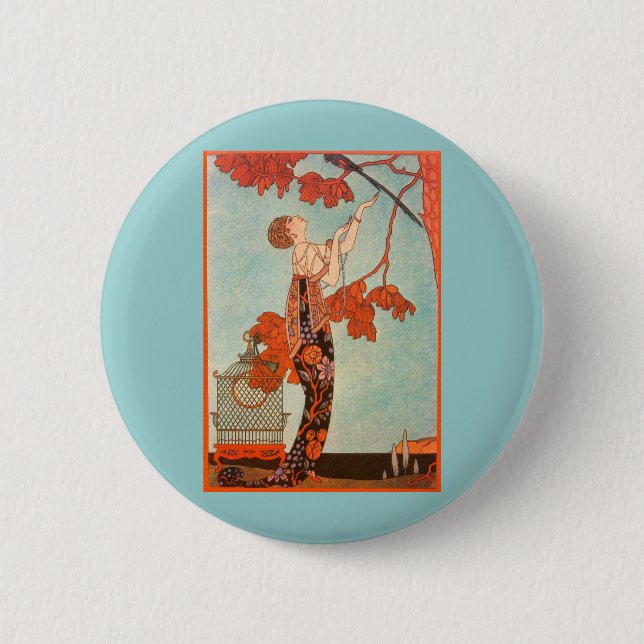Badge Rond 5 Cm Art Déco vintage, Oiseau de Flighty par George Bar (Devant)