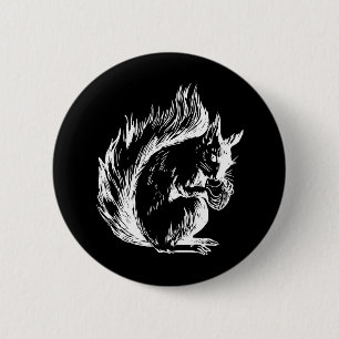 Badge Rond 5 Cm Art d'écureuil noir et blanc