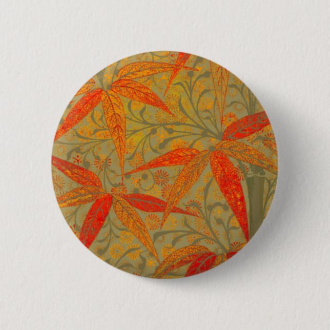 Badge Rond 5 Cm Art en bambou terrestre Vintage Imprimer orange (Devant)