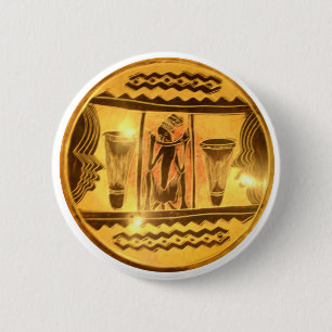 Badge Rond 5 Cm Art Ethnique Africain d'or Imprimer