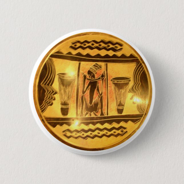 Badge Rond 5 Cm Art Ethnique Africain d'or Imprimer (Devant)