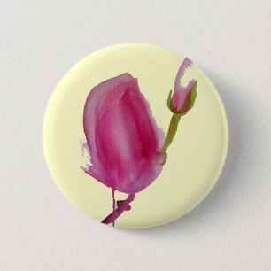 Badge Rond 5 Cm Art floral aquarelle Magnolia rose