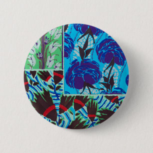 Badge Rond 5 Cm Art floral bleu et vert maximaliste vibrant