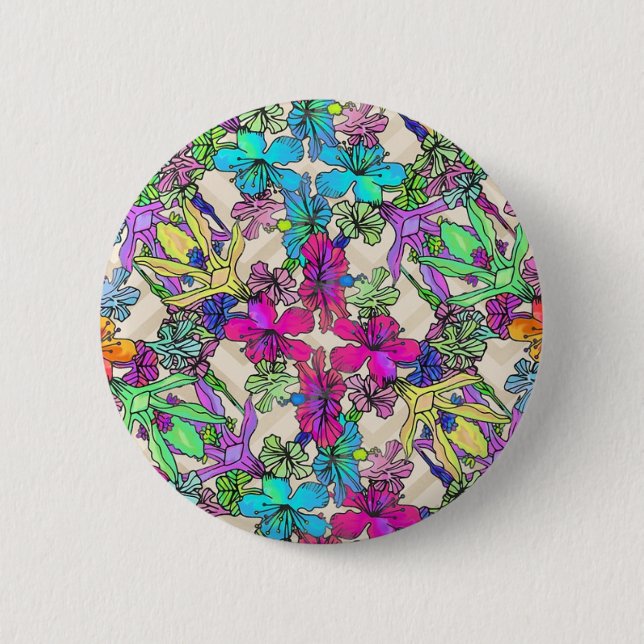 Badge Rond 5 Cm Art floral texturé (Devant)