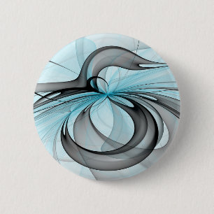 Badge Rond 5 Cm Art fractal moderne gris anthracite abstrait bleu