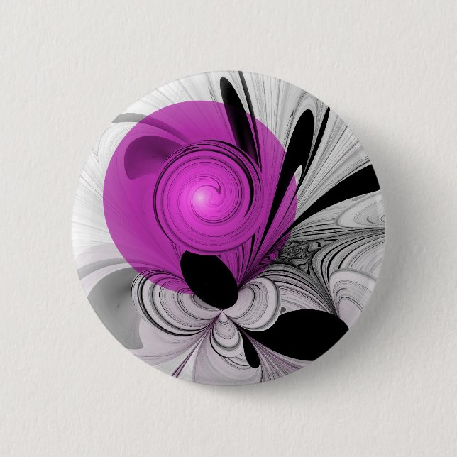 Badge Rond 5 Cm Art fractal noir gris avec magenta (Devant)