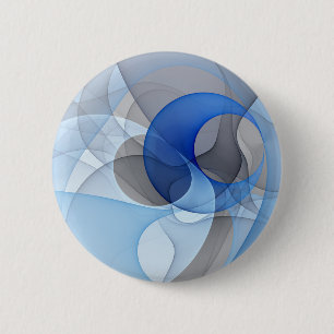 Badge Rond 5 Cm Art graphique fractal abstrait bleu gris moderne