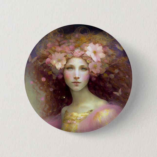 Badge Rond 5 Cm Art Imaginaire Fairy Rose (Devant)