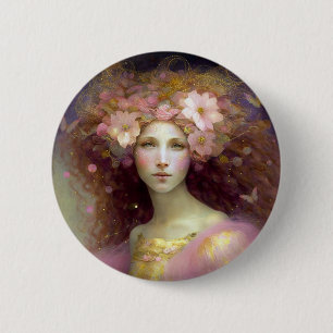 Badge Rond 5 Cm Art Imaginaire Fairy Rose