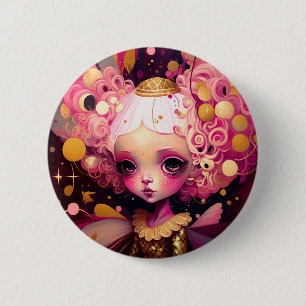 Badge Rond 5 Cm Art Imaginaire Fairy Rose