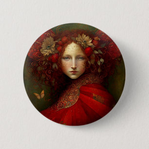 Badge Rond 5 Cm Art Imaginaire Fairy Rouge