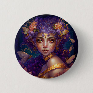 Badge Rond 5 Cm Art Imaginaire Fée Elfe Violet