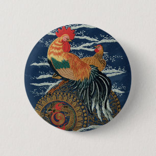 Badge Rond 5 Cm Art japonais vintage représentant un coq dragon fe