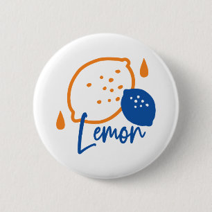 Badge Rond 5 Cm Art minimaliste de la ligne de citron - Fruit d'ag