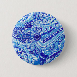 Badge Rond 5 Cm Art motif de style Royal Blue et White Ming
