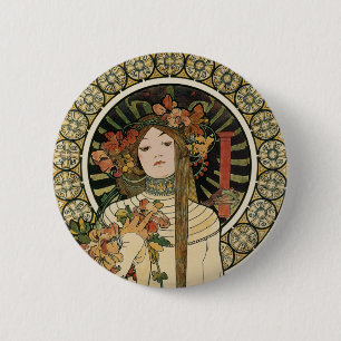 Badge Rond 5 Cm Art Nouveau Trappistine Mucha Art