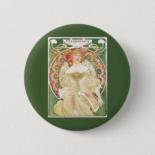 Badge Rond 5 Cm Art Nouveau vintage, Champenois par Alphonse Mucha