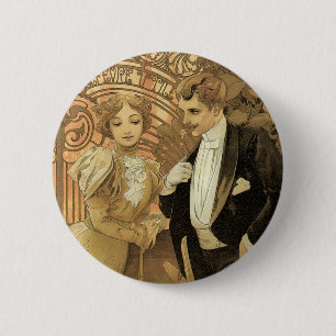 Badge Rond 5 Cm Art Nouveau vintage Love Romance, Flirt de Mucha