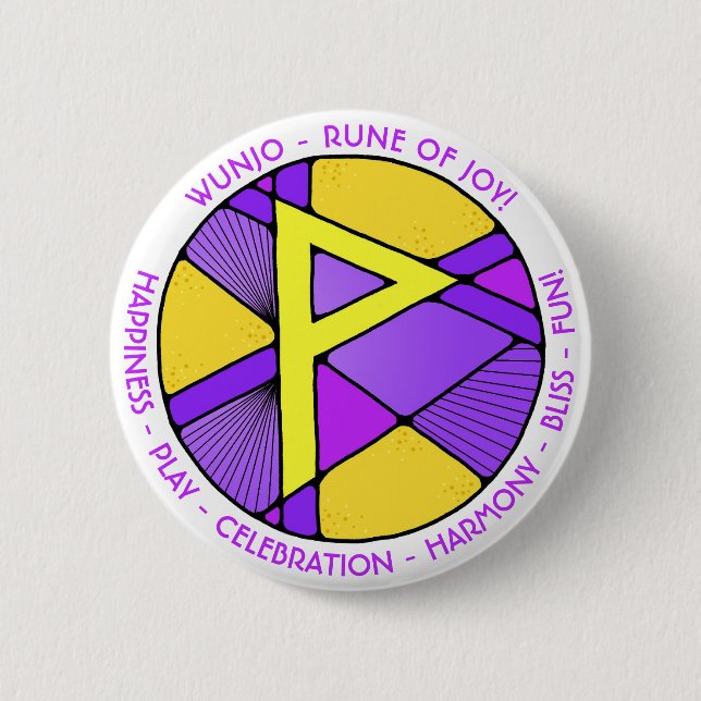 Badge Rond 5 Cm Art Nouveau Wunjo Rune Button- JOY! (Devant)