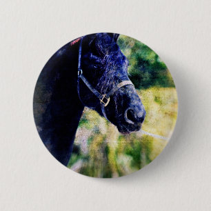 Badge Rond 5 Cm Art numérique du cheval noir