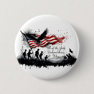 Badge Rond 5 Cm Art patriotique du 4 juillet avec drapeau et solda