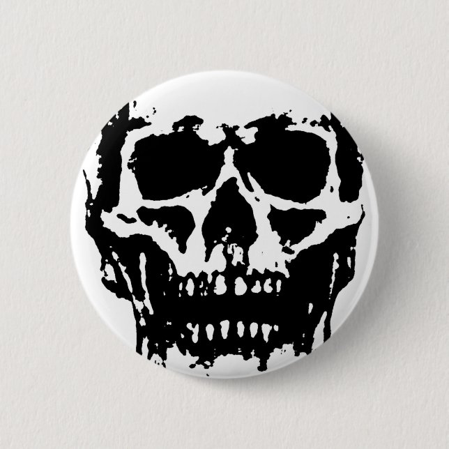 Badge Rond 5 Cm Art Pop de crâne noir blanc (Devant)