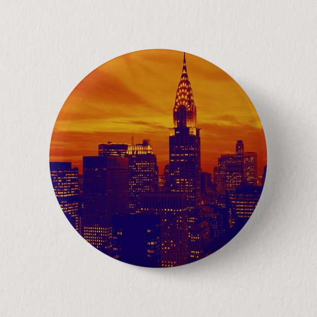 Badge Rond 5 Cm Art pop orange bleu New York City (Devant)