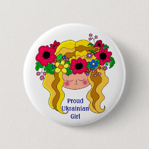 Badge Rond 5 Cm Art populaire ukrainien fier d'Ukrainien de fille