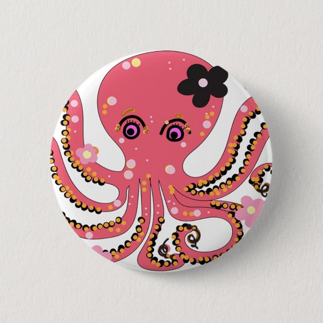 Badge Rond 5 Cm art rose de fleur de poulpe (Devant)