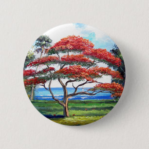 Badge Rond 5 Cm Art royal d'arbre de Poinciana