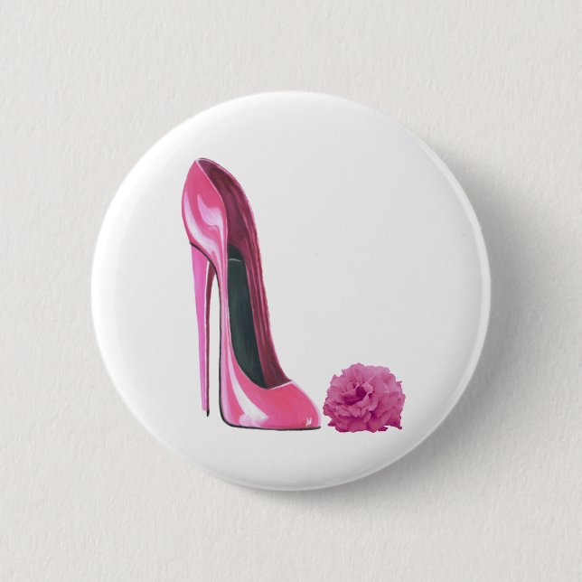 Badge Rond 5 Cm Art stylet rose de chaussure et de rose de rose (Devant)