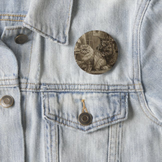 Badge Rond 5 Cm Artiste de tatouage de chat sépia vintage – Victor