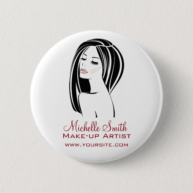 Badge Rond 5 Cm Artiste maquillage Femme Face longs cils marque (Devant)