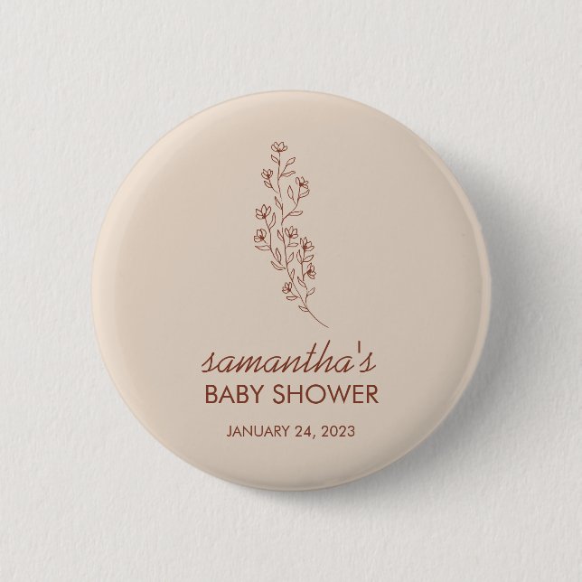 Badge Rond 5 Cm Artistic Hand Drawn Baby Shower Script with Flower (Devant)