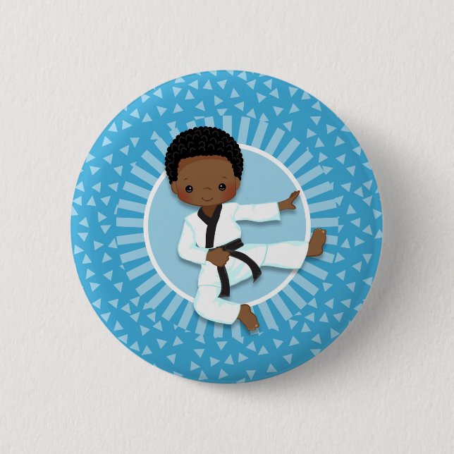 Badge Rond 5 Cm Arts martiaux de l'African American Karate Boy (Devant)