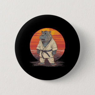 Badge Rond 5 Cm Arts martiaux de l'hippopotame de kickboxing Karat